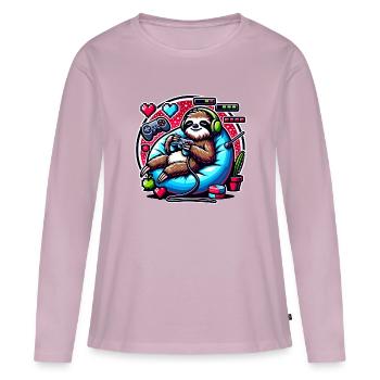 Chilling Gaming Sloth Fan - Women's Premium Organic Long Sleeve Shirt - dusky pink - Front - Julia (174cm)