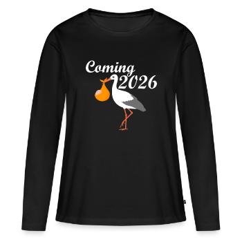 Stork Announcement 2026 Baby Expectation - Women's Premium Organic Long Sleeve Shirt - black - Front - Julia (174cm)