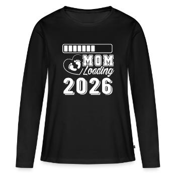 Maman Loading 2026 Bientôt maman - T-shirt manches longues Premium bio Femme - noir - Devant - Julia (174cm)