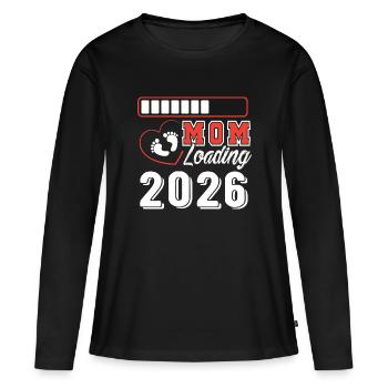 Mom Loading 2026 Herz Fußabdruck Design - Frauen Premium Bio Langarmshirt - Schwarz - Vorne - Julia (174cm)