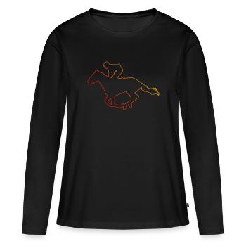 Reiter Equestrian Springreiten Herren - Frauen Premium Bio Langarmshirt - Schwarz - Vorne - Julia (174cm)