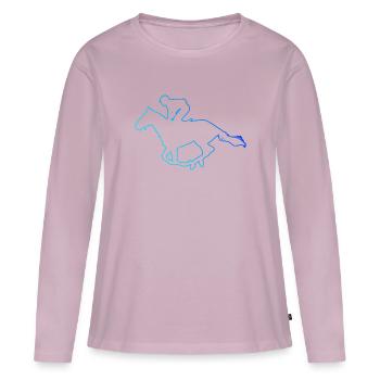 Chasse équestre Saut d’obstacles - T-shirt manches longues Premium bio Femme - rose poudré - Devant - Julia (174cm)