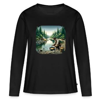 Chercheurs d’or au bord de la rivière au coucher du soleil - T-shirt manches longues Premium bio Femme - noir - Devant - Julia (174cm)