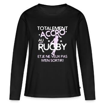 Accro au rugby - T-shirt manches longues Premium bio Femme - noir - Devant - Julia (174cm)