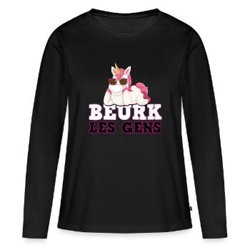 Licorne pour femme beurk les gens Citation humour - T-shirt manches longues Premium bio Femme - noir - Devant - Julia (174cm)