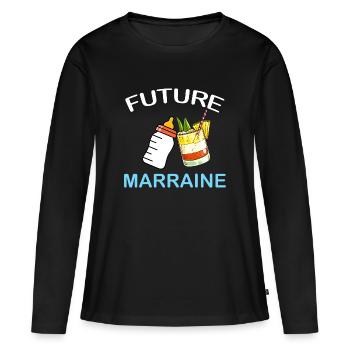 Future Marraine Idée Cadeau Naissance Bébé Cadeau - T-shirt manches longues Premium bio Femme - noir - Devant - Julia (174cm)