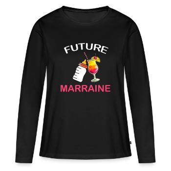 Ma Future Marraine Idée Cadeau Annonce Grosse - T-shirt manches longues Premium bio Femme - noir - Devant - Julia (174cm)