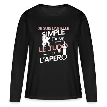 Judo - une fille simple - T-shirt manches longues Premium bio Femme - noir - Devant - Julia (174cm)