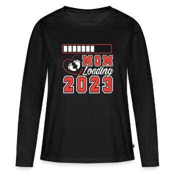 Mama loading 2023, werdende Mutter 2023 - Frauen Premium Bio Langarmshirt - Schwarz - Vorne - Julia (174cm)
