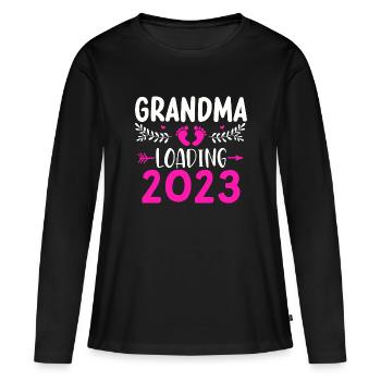 Grand-mère-à-être, Grand-mère chargement 2023 Grand-mère 2023 - T-shirt manches longues Premium bio Femme - noir - Devant - Julia (174cm)