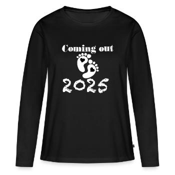 Bébé arrive en 2025, future maman en 2025, pieds de bébé - T-shirt manches longues Premium bio Femme - noir - Devant - Julia (174cm)