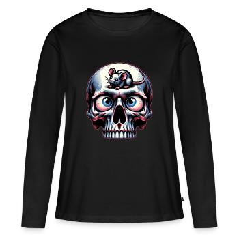 Bunter Skull mit süßer kleiner Maus auf der Stirn - Frauen Premium Bio Langarmshirt - Schwarz - Vorne - Julia (174cm)