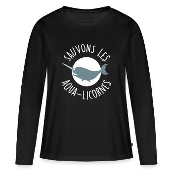 Les aqua-licornes - T-shirt manches longues Premium bio Femme - noir - Devant - Julia (174cm)