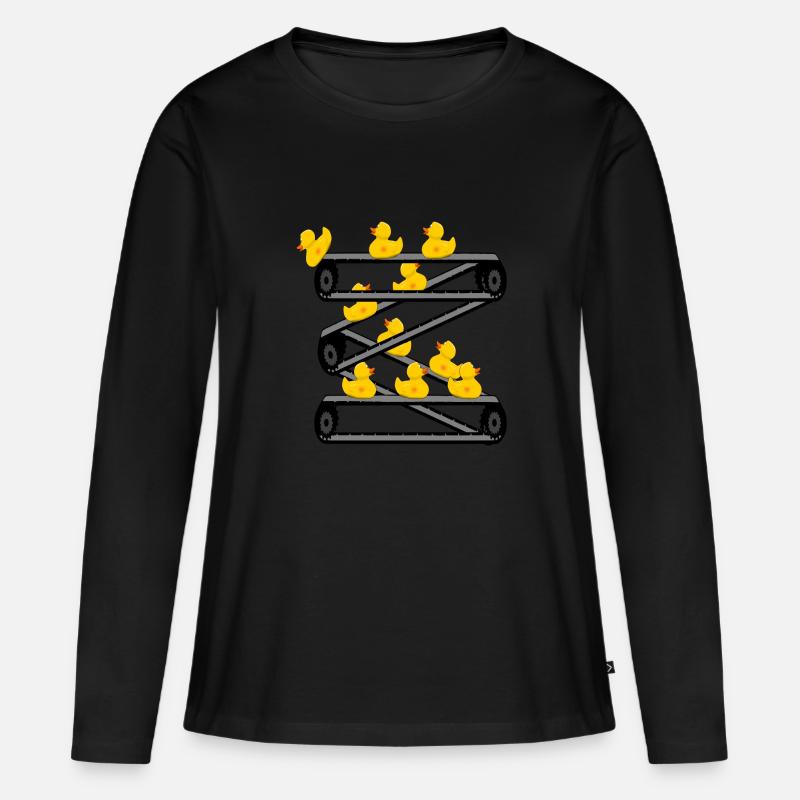 Rubber Duck Quiche Duck Conveyor Belt Comic - Women's Premium Organic Long Sleeve Shirt - black