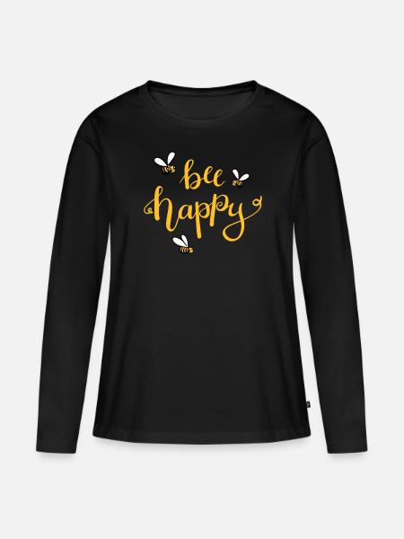 bee happy - Frauen Premium Bio Langarmshirt - Schwarz