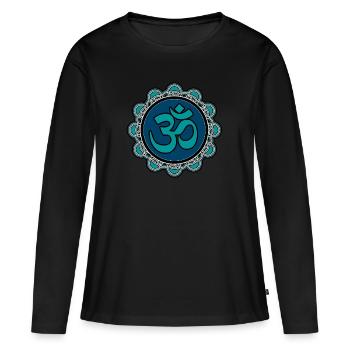 Symbole Om - Aum - Yoga - Méditation - Energie - T-shirt manches longues Premium bio Femme - noir - Devant - Julia (174cm)