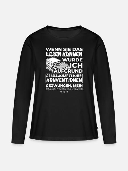 Bücherwurm Lustig Nerd Geek Leseratte - Frauen Premium Bio Langarmshirt - Schwarz