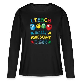 Sensibilisation des enseignants à l’autisme - T-shirt manches longues Premium bio Femme - noir - Devant - Julia (174cm)
