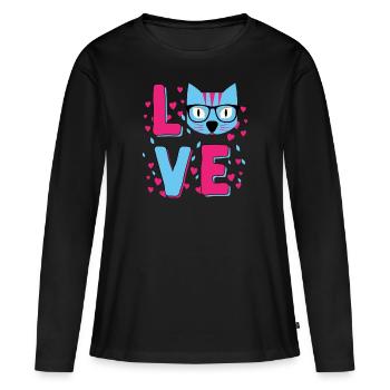 Amoureux des chats Garçons Filles Enfants Amour Chats Animaux Animaux - T-shirt manches longues Premium bio Femme - noir - Devant - Julia (174cm)