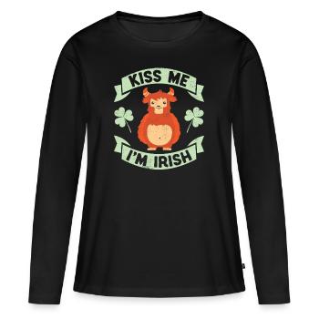 Küssen Sie mich, den ich irischer lustiger Monster-St Patrick Tag bin - Frauen Premium Bio Langarmshirt - Schwarz - Vorne - Julia (174cm)