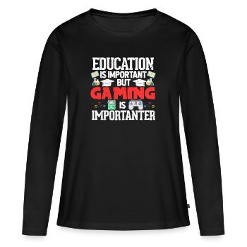 Gaming - T-shirt manches longues Premium bio Femme - noir - Devant - Julia (174cm)