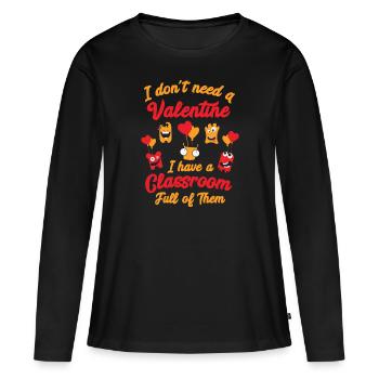 Enseignement en classe de la Saint-Valentin de l’enseignant - T-shirt manches longues Premium bio Femme - noir - Devant - Julia (174cm)