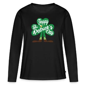 Jour de St Patrick drôle Jour de St Patty Shamrock - T-shirt manches longues Premium bio Femme - noir - Devant - Julia (174cm)