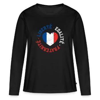 Liberté Egalité Fraternité Française - T-shirt manches longues Premium bio Femme - noir - Devant - Julia (174cm)
