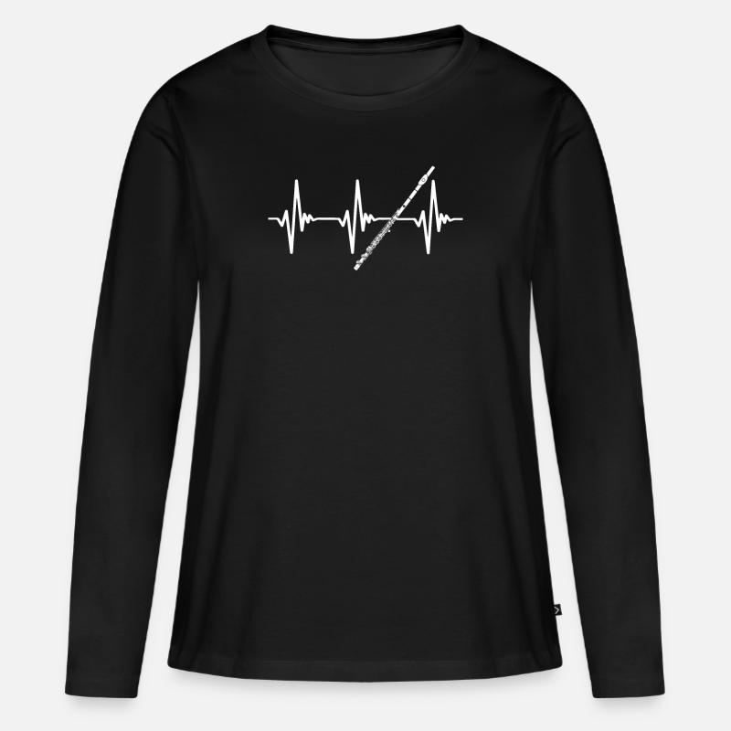 Querflöte Spieler Flötist Herzschlag Geschenk - Frauen Premium Bio Langarmshirt - Schwarz