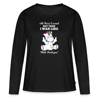 Licorne Fuck You Shut Up cadeau drôle et provocateur - T-shirt manches longues Premium bio Femme - noir - Devant - Julia (174cm)