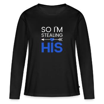 J'éclate son corset - amoureux mariage amour - T-shirt manches longues Premium bio Femme - noir - Devant - Julia (174cm)