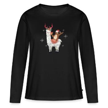 Alpaka Lama Weihnachten Lustig Cool Geschenk - Frauen Premium Bio Langarmshirt - Schwarz - Vorne - Julia (174cm)