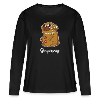 Mops Lebkuchen Weihnachten Lustiger Hund - Frauen Premium Bio Langarmshirt - Schwarz - Vorne - Julia (174cm)