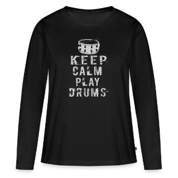 keep calm and play drums - T-shirt manches longues Premium bio Femme - noir - Devant - Julia (174cm)