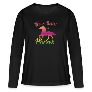 Cheval cheval cheval cadeau - T-shirt manches longues Premium bio Femme - noir - Devant - Julia (174cm)