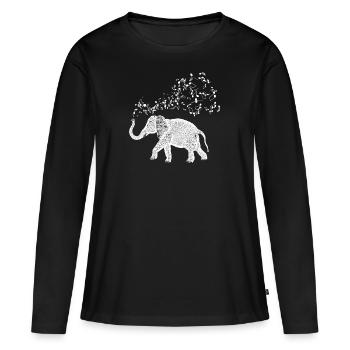 Elefant mit Trompe und Musiknoten - Frauen Premium Bio Langarmshirt - Schwarz - Vorne - Julia (174cm)