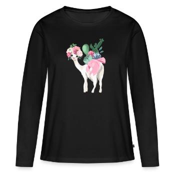 hello Lama - Frauen Premium Bio Langarmshirt - Schwarz - Vorne - Julia (174cm)