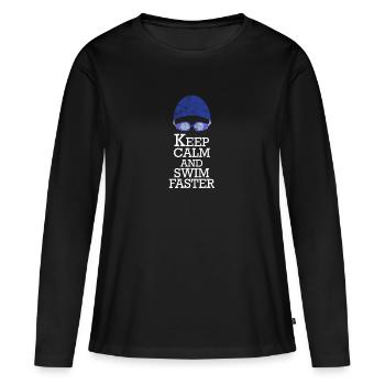 Keep Calm And Swim Faster | Cadeau pour les nageurs - T-shirt manches longues Premium bio Femme - noir - Devant - Julia (174cm)
