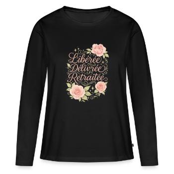 Libérée Délivrée Retraitée – Floral Chic - T-shirt manches longues Premium bio Femme - noir - Devant - Julia (174cm)