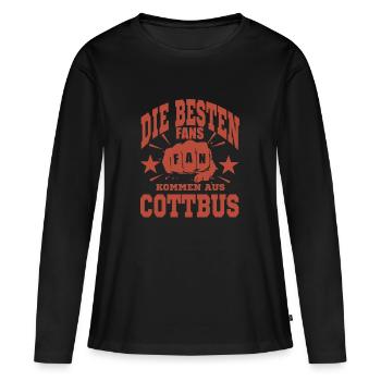 COTTBUS FANS - Frauen Premium Bio Langarmshirt - Schwarz - Vorne - Julia (174cm)