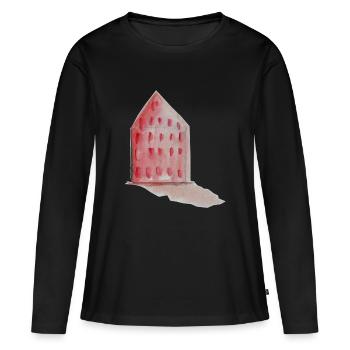 A red house - be a househusband :) - Women's Premium Organic Long Sleeve Shirt - black - Front - Julia (174cm)
