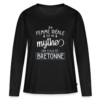 Femme idéale est bretonne. Cadeau femme fête - T-shirt manches longues Premium bio Femme - noir - Devant - Julia (174cm)