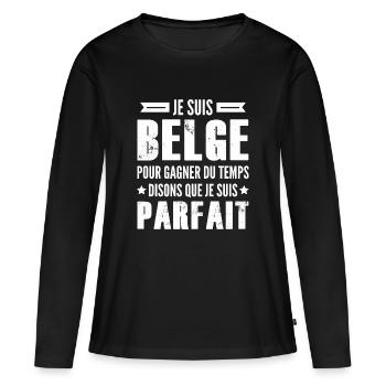 belge parfait / humour belge - T-shirt manches longues Premium bio Femme - noir - Devant - Julia (174cm)