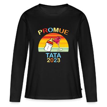 Promue Tata 2023 Annonce Naissance Bébé - T-shirt manches longues Premium bio Femme - noir - Devant - Julia (174cm)