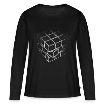 Cube en treillis - T-shirt manches longues Premium bio Femme - noir - Devant - Julia (174cm)