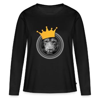 Photo en gros plan d’un lion avec couronne - T-shirt manches longues Premium bio Femme - noir - Devant - Julia (174cm)
