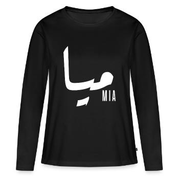 Mia prénom en arabe - T-shirt manches longues Premium bio Femme - noir - Devant - Julia (174cm)