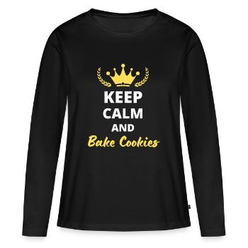 "Ruhe bewahren und Kekse backen" - Für Bäcker - Frauen Premium Bio Langarmshirt - Schwarz - Vorne - Julia (174cm)
