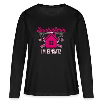 Bauhelferin im Einsatz Hausbau - Frauen Premium Bio Langarmshirt - Schwarz - Vorne - Julia (174cm)