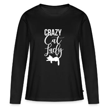 CRAZY CAT LADY | Katzen Dame Cooler Spruch - Frauen Premium Bio Langarmshirt - Schwarz - Vorne - Julia (174cm)
